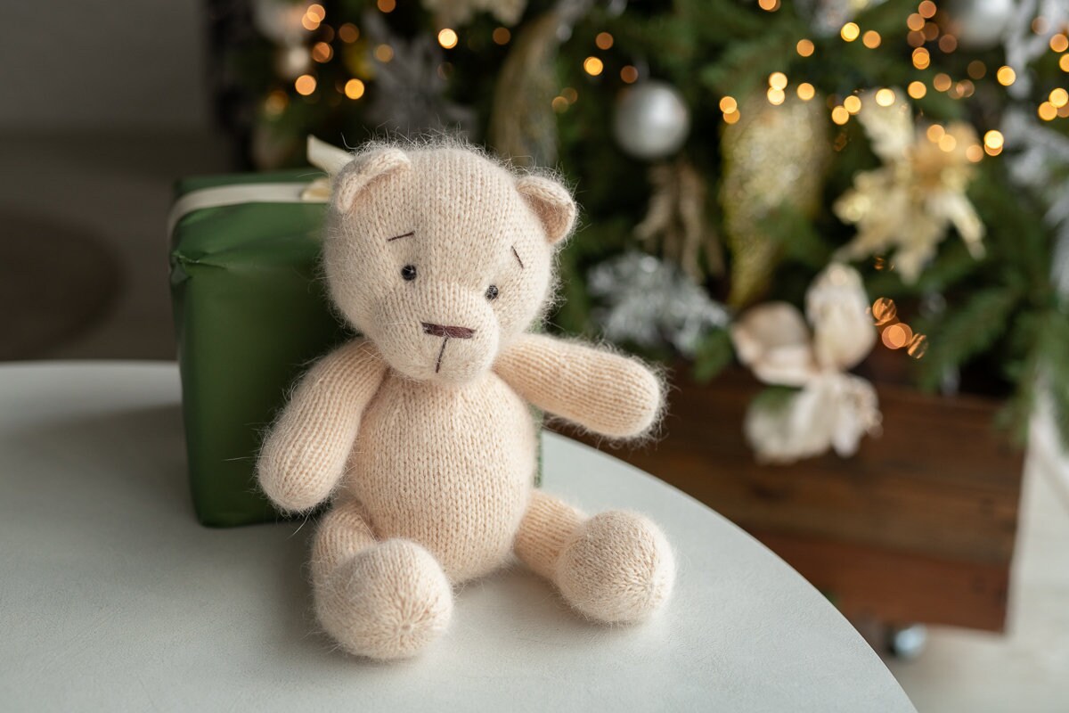 Newborn Knit Teddy Bear Outfit with Toy,Big Knitted Teddy Bear Toys, Newborn Teddy Bear Outfit, Newborn Photo Props,Baby Bear Crochet Toy
