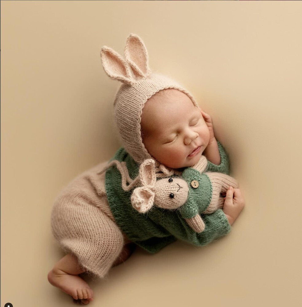Newborn knitted Set-Romper,Bonnet,Bunny Toy,Jacket,Newborn photography outfit,Сable knit romper,Pregnancy gift,newborn props