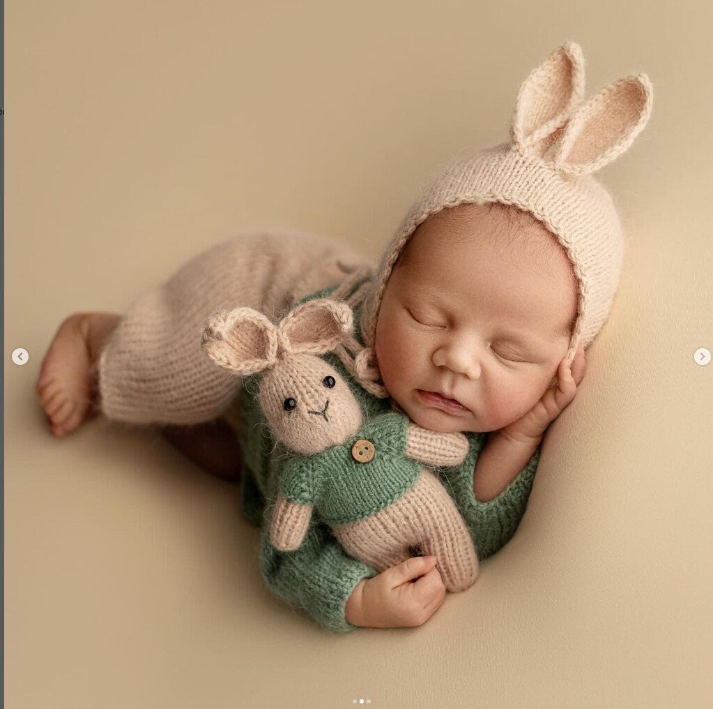 Newborn knitted Set-Romper,Bonnet,Bunny Toy,Jacket,Newborn photography outfit,Сable knit romper,Pregnancy gift,newborn props