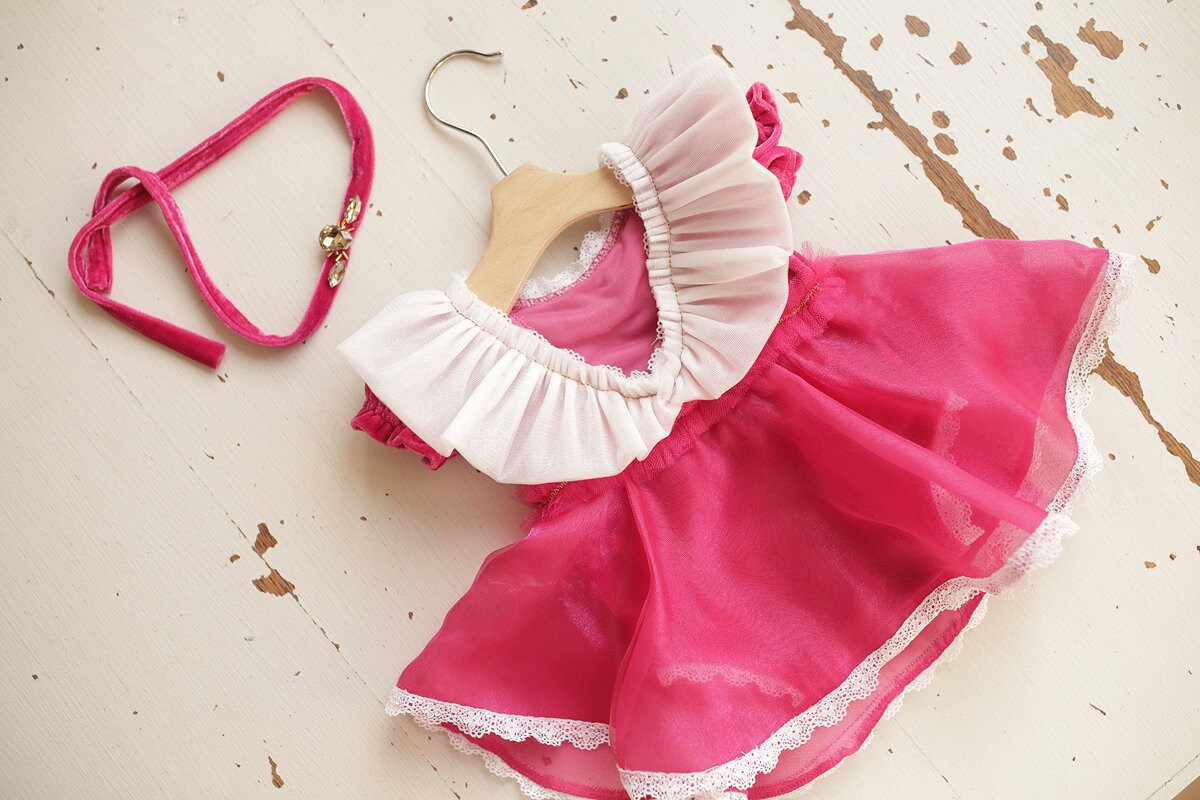 Newborn Baby girl Sleeping Beauty dress romper, Sleeping Princess costume for Newborn Photography, Sleeping Beauty Costume Dress & headband