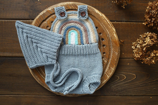 Knitted romper and bonnet,Newborn Photography Prop Set,Newborn photography outfit,Newborn boy photoshoot outfit,Pregnancy gift