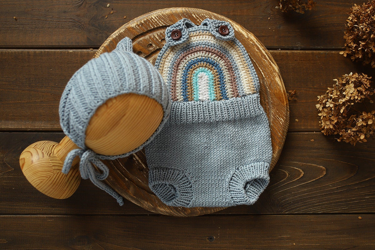 Knitted romper and bonnet,Newborn Photography Prop Set,Newborn photography outfit,Newborn boy photoshoot outfit,Pregnancy gift
