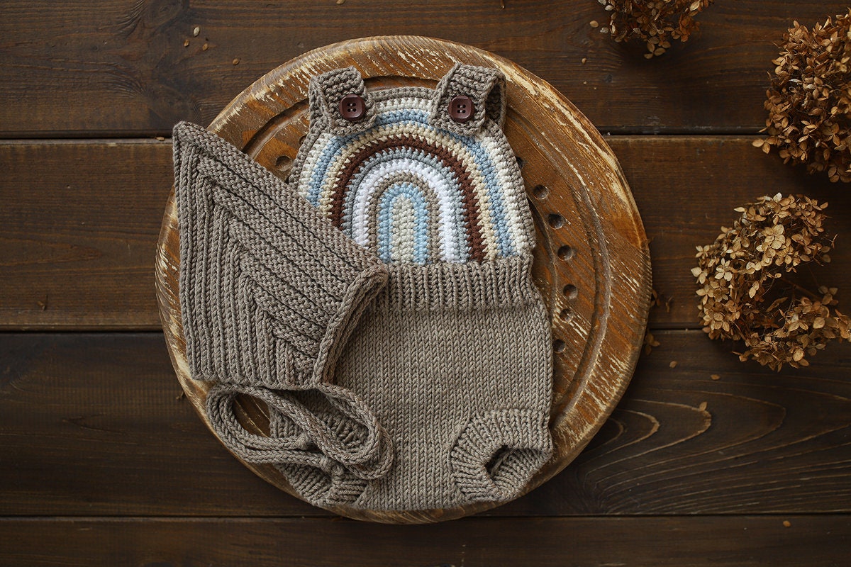 Newborn Knit romper,Newborn Knited set,Newborn Hat,Newborn outfit,Newborn cap,Newborn photography,Pregnancy gift,Knitted newborn photo props