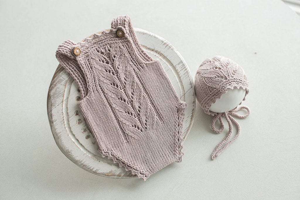 Knitted romper & bonnet,Newborn Photography Prop Set,Newborn photography outfit,Newborn girl photoshoot outfit,Pregnancy gift,Newborn props