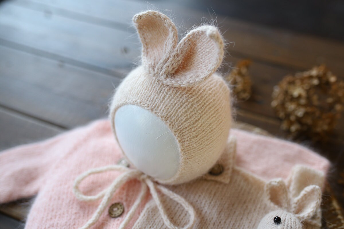 Newborn knitted Set-Romper,Bonnet,Bunny Toy,Jacket,Newborn photography outfit,Сable knit romper,Pregnancy gift,newborn props,newbor gift
