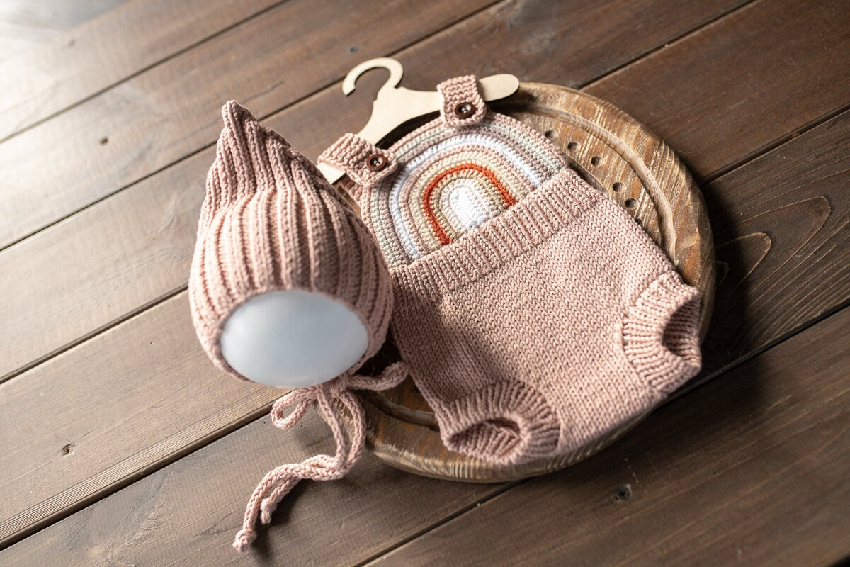 Knitted romper and bonnet,Newborn knitted Set,Newborn photography outfit,Сable knit romper,Pregnancy gift,newborn knit outfit,newborn props