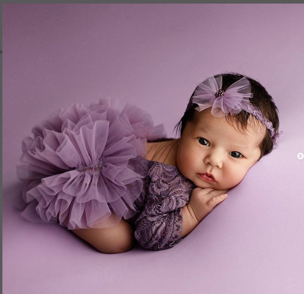 Purple lace romper for newborn girl photography outfit,Newborn Romper,Newborn Outfit,Newborn romper with Headband,Newborn Photography Prop