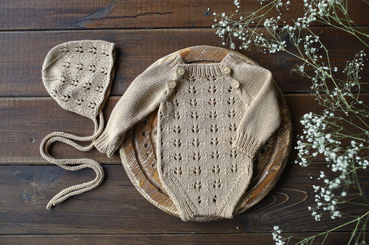 Knitted romper and bonnet,Newborn Photography Prop Set,Newborn photography outfit,Newborn girl photoshoot outfit,Pregnancy gift