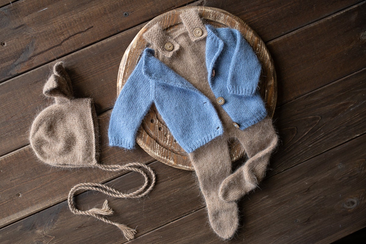 Newborn Knited set,Newborn Knit romper,Newborn Hat,Newborn outfit,Newborn photography,Pregnancy gift,Knitted newborn photo props
