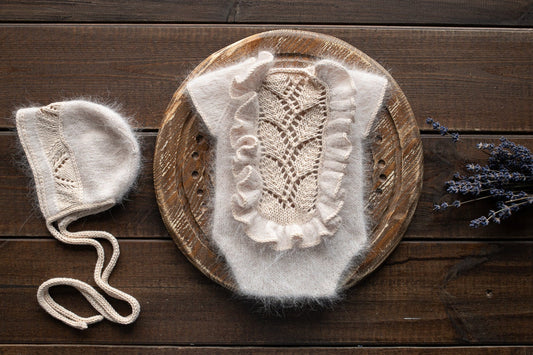 Knitted romper and bonnet,Newborn Photography Prop Set,Newborn photography outfit,Newborn girl photoshoot outfit,Pregnancy gift