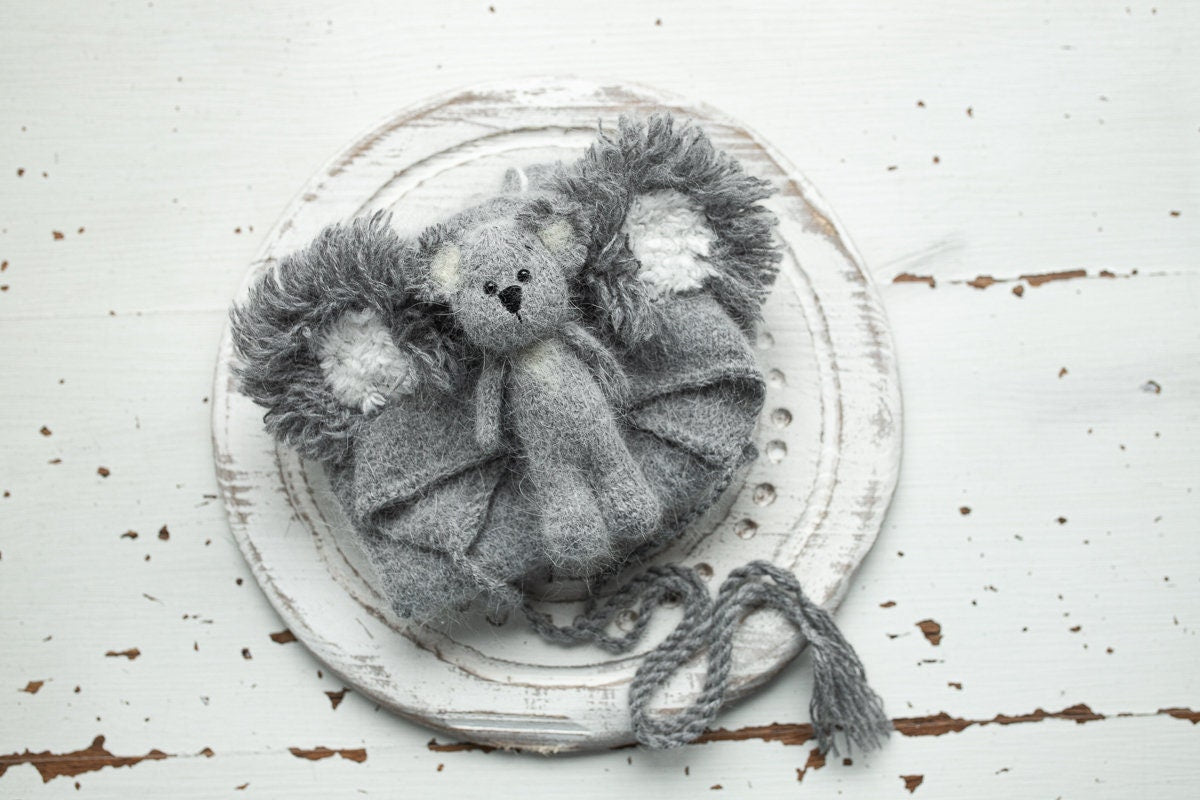 Knitted Koala Romper bonnet and toy,Newborn Photography Prop Set,Newborn photography outfit,Newborn photoshoot outfit,Newborn Koala Outfit