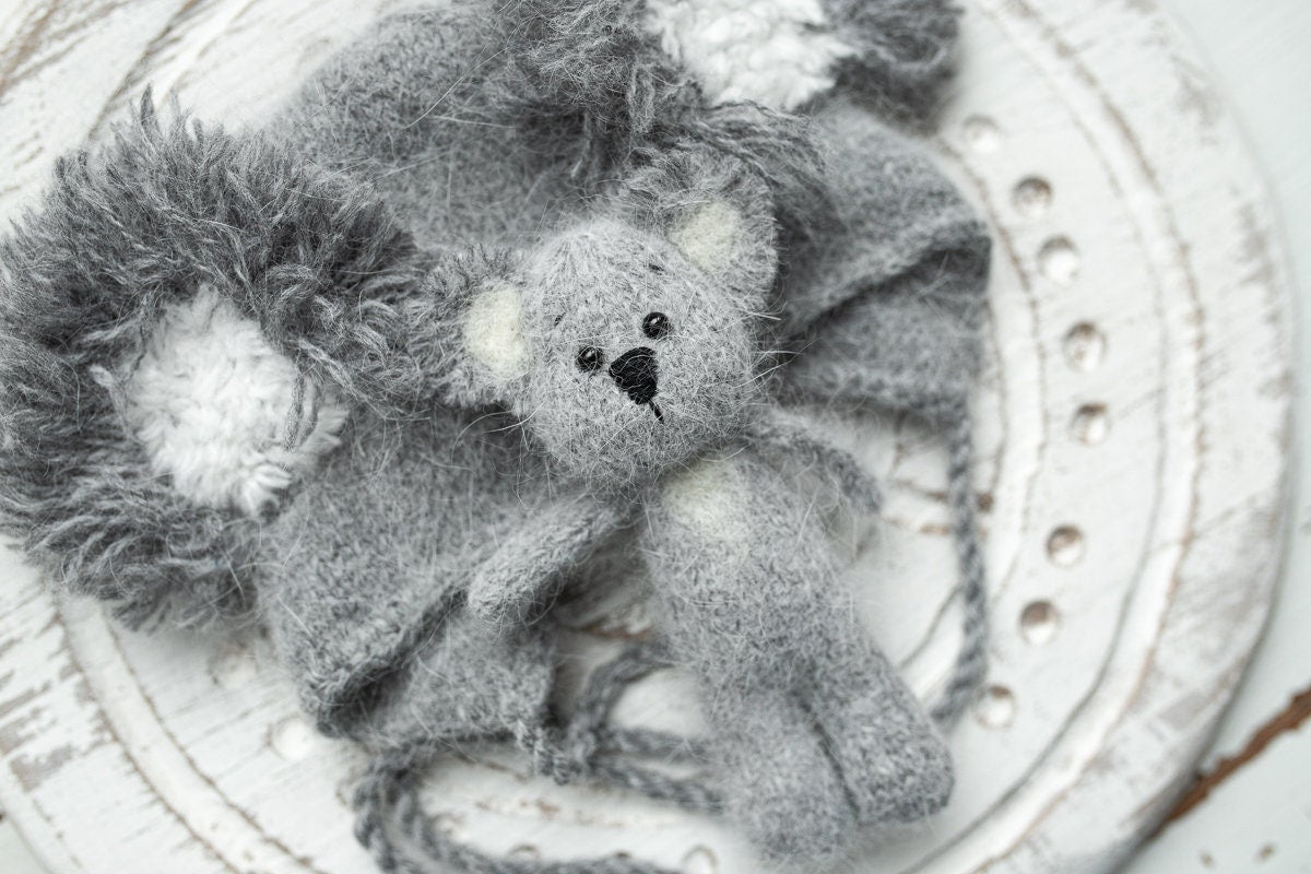 Knitted Koala Romper bonnet and toy,Newborn Photography Prop Set,Newborn photography outfit,Newborn photoshoot outfit,Newborn Koala Outfit