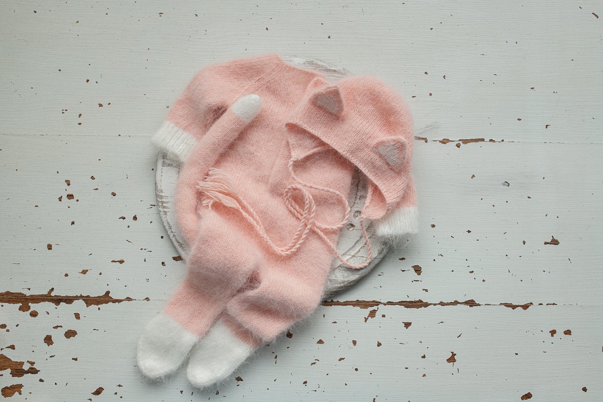 Knitted Kitten Bonnet Romper and toy,Newborn Photography Prop Set,Newborn photography outfit,Newborn photoshoot outfit,Newborn Kitten Outfit