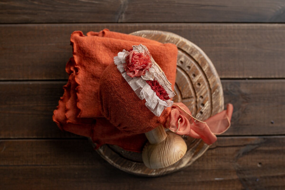 Newborn Photo Wrap with Newborn Bonnet,Photo Prop,Newborn set,Newborn photo prop,Newborn photography outfit,Newborn girl photoshoot outfit