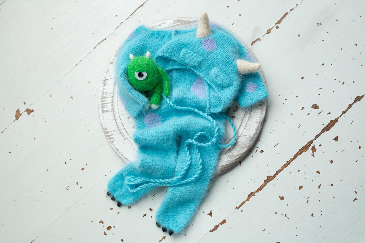 Knitted  Romper and bonnet Monster ,Newborn Photography Prop Set,Newborn photography outfit,Newborn girl photoshoot outfit,Newborn Outfit