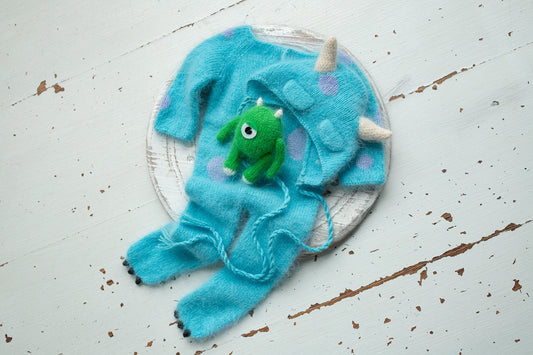 Knitted  Romper and bonnet Monster ,Newborn Photography Prop Set,Newborn photography outfit,Newborn girl photoshoot outfit,Newborn Outfit