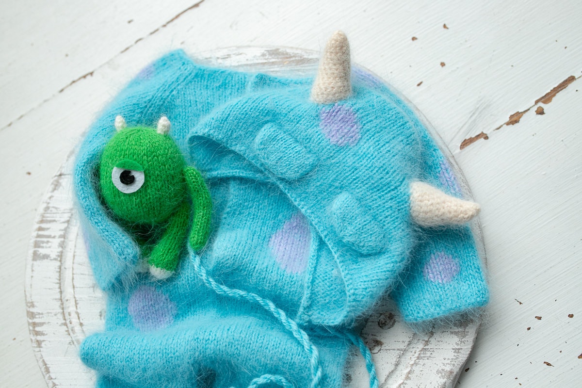 Knitted  Romper and bonnet Monster ,Newborn Photography Prop Set,Newborn photography outfit,Newborn girl photoshoot outfit,Newborn Outfit