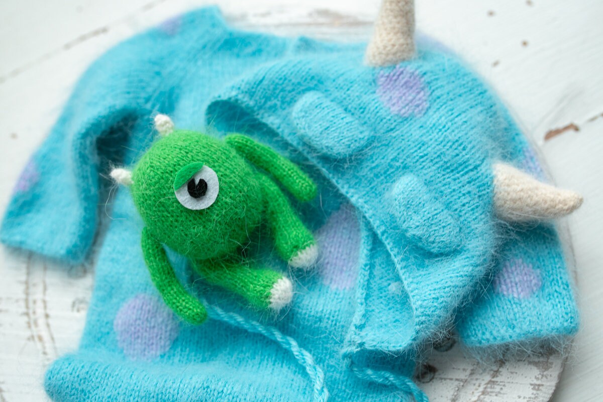 Knitted  Romper and bonnet Monster ,Newborn Photography Prop Set,Newborn photography outfit,Newborn girl photoshoot outfit,Newborn Outfit