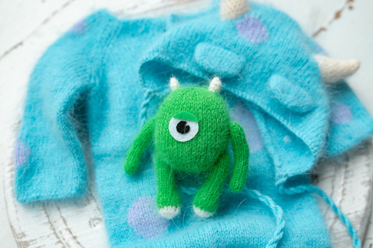 Knitted  Romper and bonnet Monster ,Newborn Photography Prop Set,Newborn photography outfit,Newborn girl photoshoot outfit,Newborn Outfit