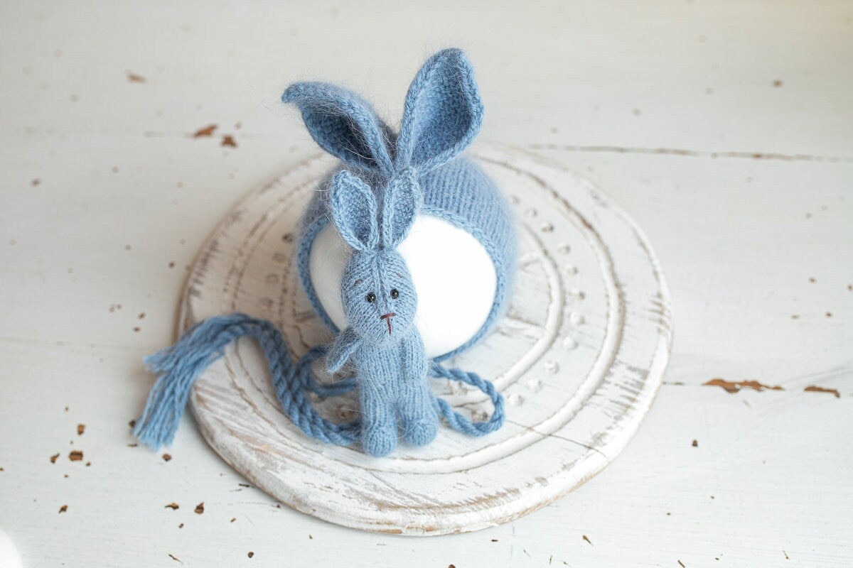 Newborn Knitted Bunny Photography Props,Newborn Bunny Hat,Newborn Knit Bunny Toy,Baby Rabbit Knitted Toy,Newborn Photography Prop