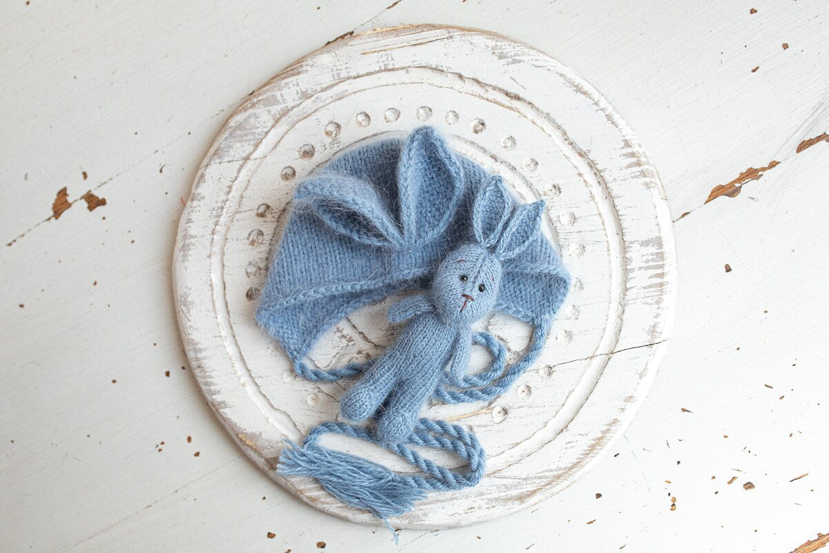 Newborn Knitted Bunny Photography Props,Newborn Bunny Hat,Newborn Knit Bunny Toy,Baby Rabbit Knitted Toy,Newborn Photography Prop