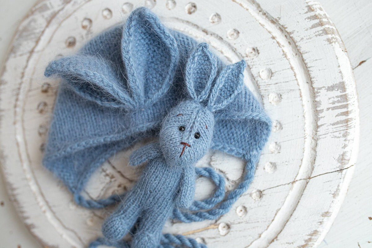Newborn Knitted Bunny Photography Props,Newborn Bunny Hat,Newborn Knit Bunny Toy,Baby Rabbit Knitted Toy,Newborn Photography Prop