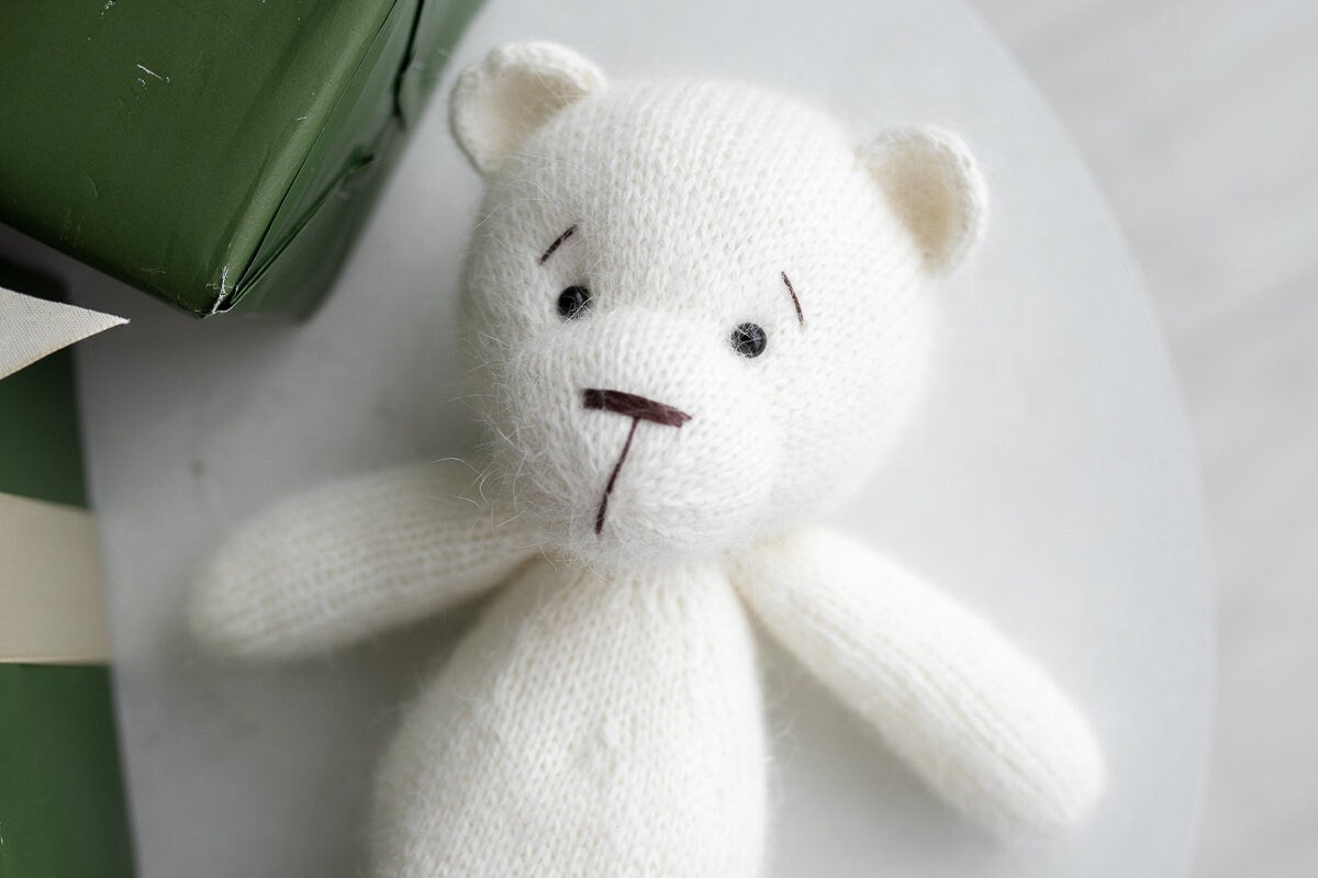 Newborn Knit Teddy Bear Outfit with Toy,Big Knitted Teddy Bear Toys, Newborn Teddy Bear Outfit, Newborn Photo Props,Baby Bear Crochet Toy