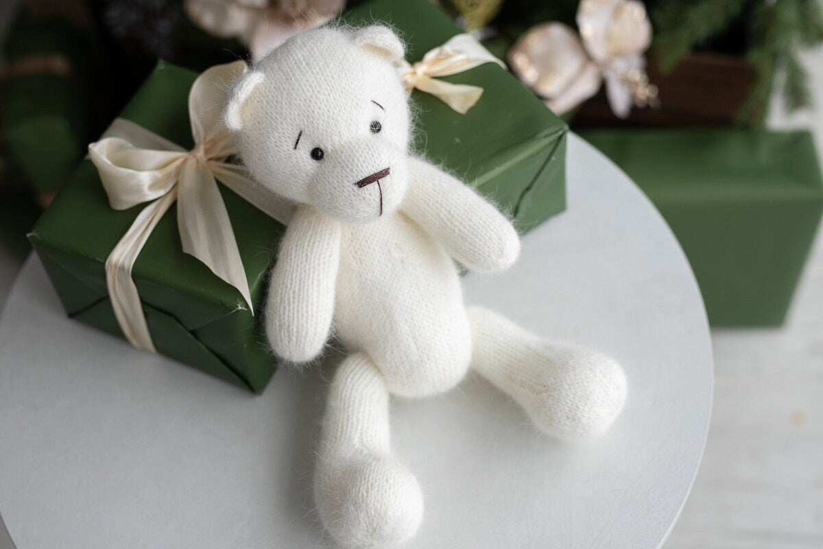 Newborn Knit Teddy Bear Outfit with Toy,Big Knitted Teddy Bear Toys, Newborn Teddy Bear Outfit, Newborn Photo Props,Baby Bear Crochet Toy