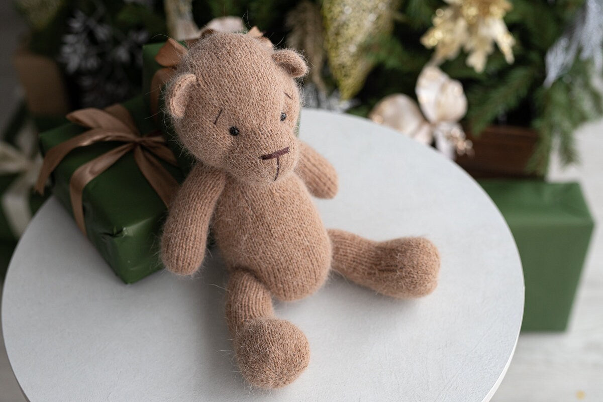 Newborn Knit Teddy Bear Outfit with Toy,Big Knitted Teddy Bear Toys, Newborn Teddy Bear Outfit, Newborn Photo Props,Baby Bear Crochet Toy