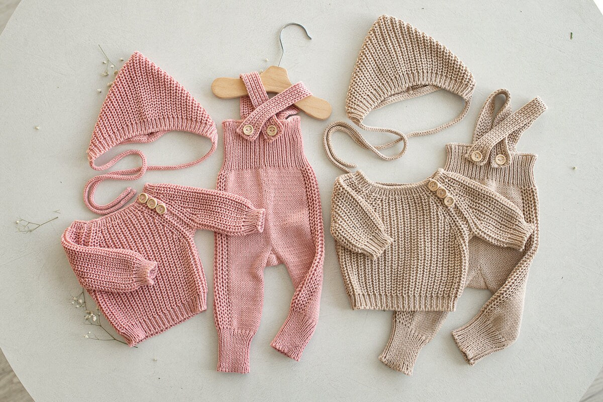 Newborn Knited set,Newborn Knit romper,Newborn Hat,Newborn outfit,Newborn photography,Pregnancy gift,Knitted newborn photo props