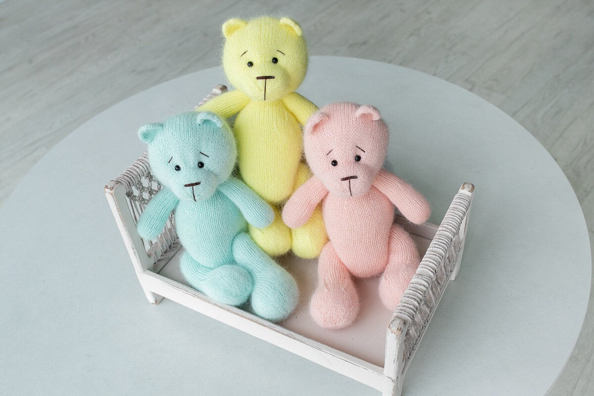 Newborn Knit Teddy Bear Outfit with Toy,Big Knitted Teddy Bear Toys, Newborn Teddy Bear Outfit, Newborn Photo Props,Baby Bear Crochet Toy