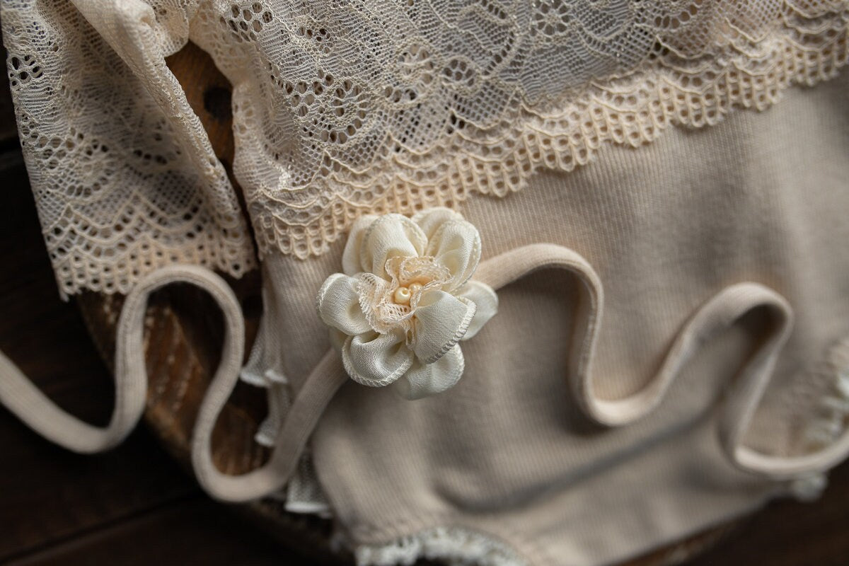 Newborn girl romper with elegant lace trim & headband,Newborn Romper,Newborn photography prop,Newborn photo outfit girl,Pregnancy gift