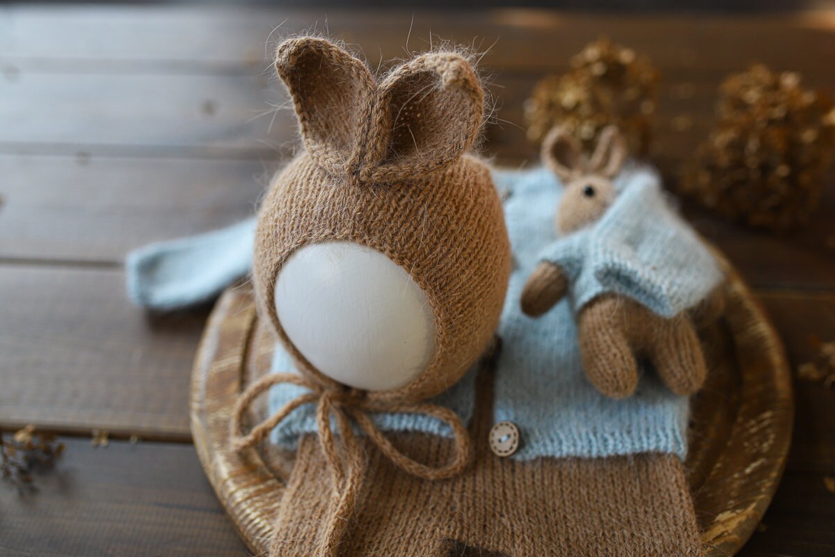 2001Newborn knitted Set-Romper,Bonnet,Bunny Toy,Jacket,Newborn photography outfit,Сable knit romper,Pregnancy gift,newborn props (Copy)