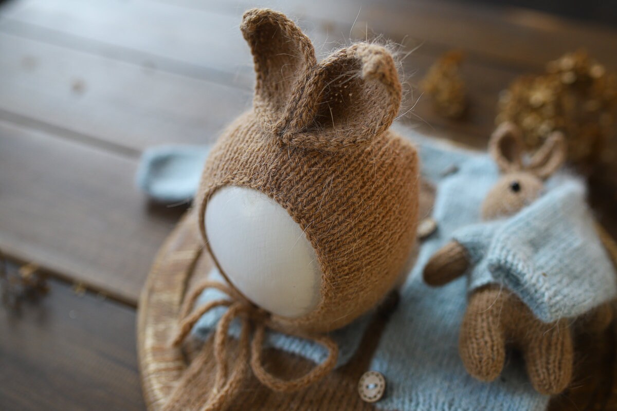 2001Newborn knitted Set-Romper,Bonnet,Bunny Toy,Jacket,Newborn photography outfit,Сable knit romper,Pregnancy gift,newborn props (Copy)