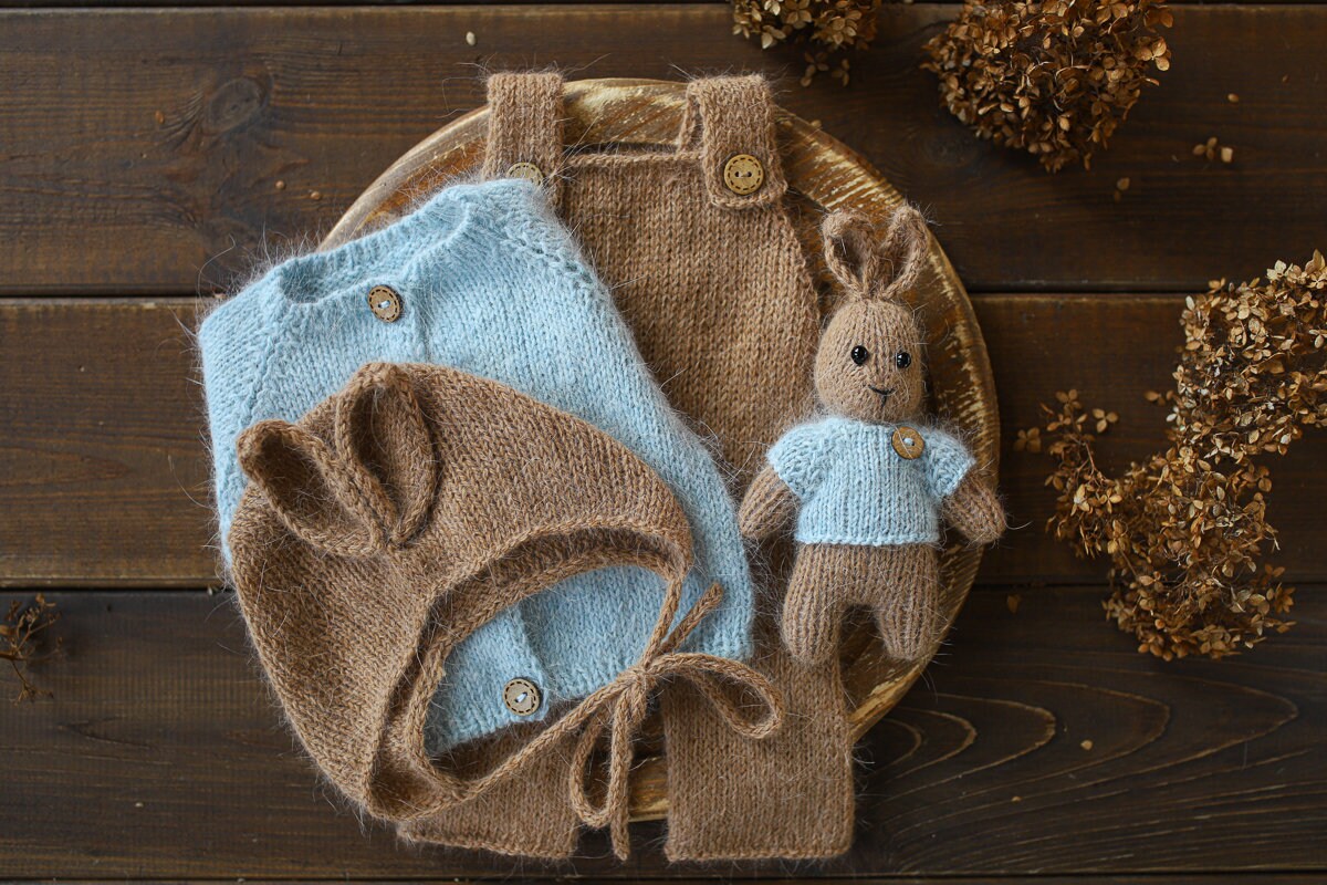 2001Newborn knitted Set-Romper,Bonnet,Bunny Toy,Jacket,Newborn photography outfit,Сable knit romper,Pregnancy gift,newborn props (Copy)