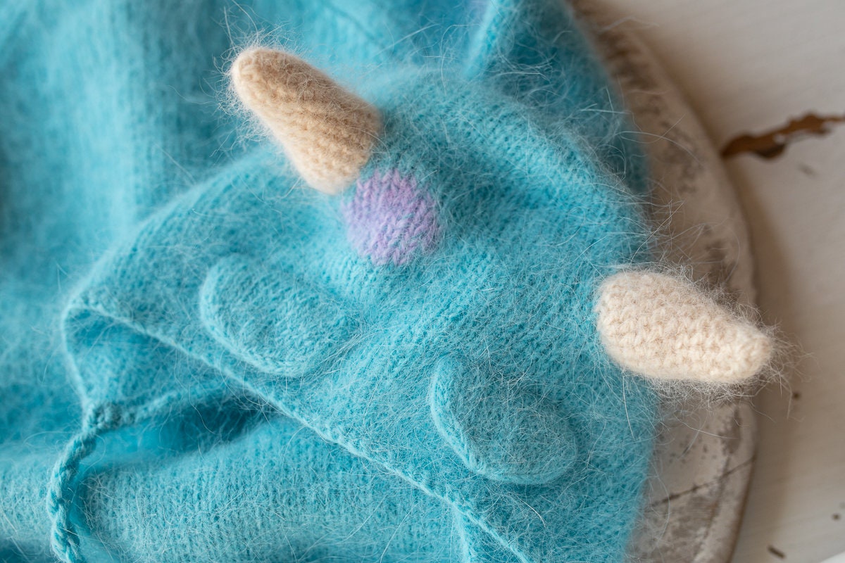 Knitted  Romper and bonnet Monster ,Newborn Photography Prop Set,Newborn photography outfit,Newborn girl photoshoot outfit,Newborn Outfit