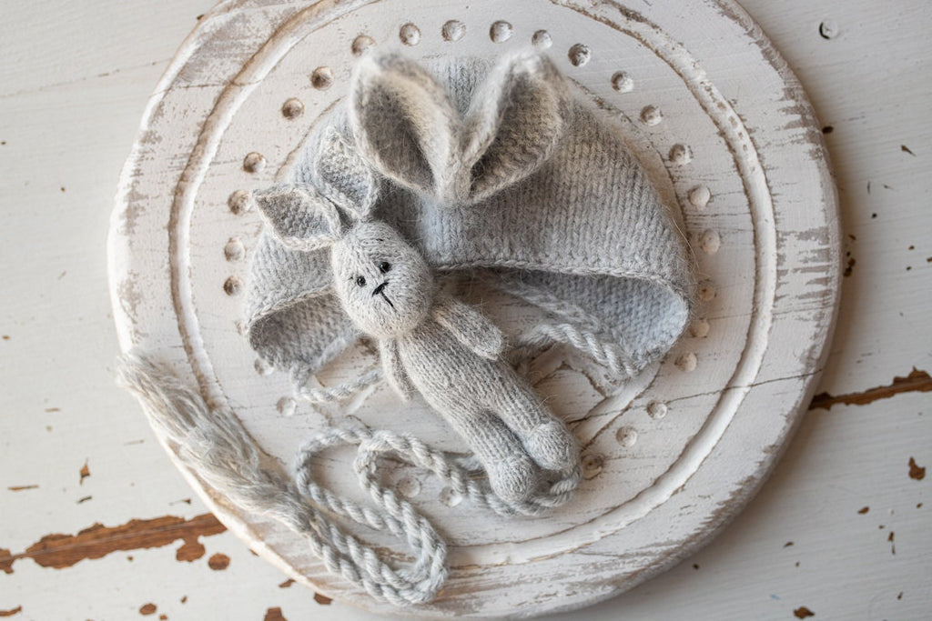 Newborn Knitted Bunny Photography Props,Newborn Bunny Hat,Newborn Knit Bunny Toy,Baby Rabbit Knitted Toy,Newborn Photography Prop