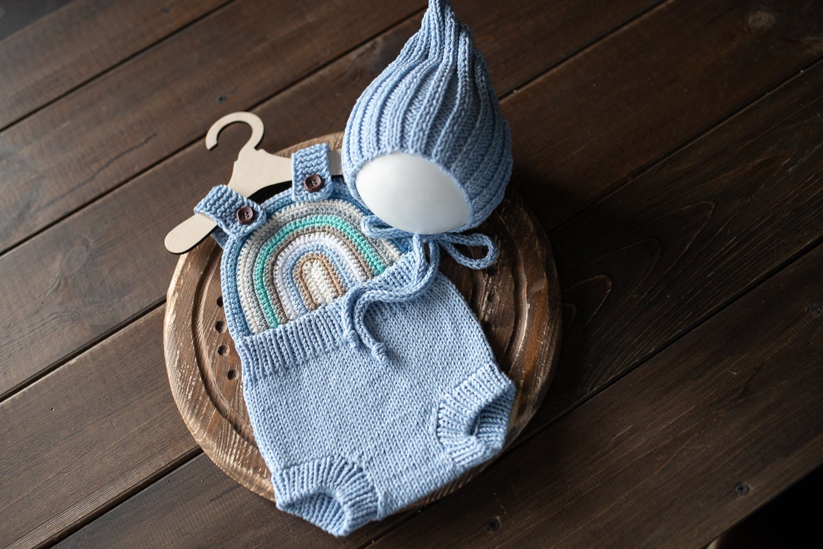 Newborn Knit romper,Newborn Knited set,Newborn Hat,Newborn outfit,Newborn cap,Newborn photography,Pregnancy gift,Knitted newborn photo props