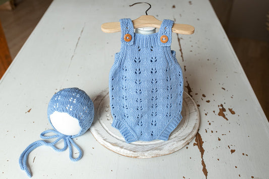Knitted romper and bonnet,Newborn knitted Set,Newborn photography outfit,Сable knit romper,Pregnancy gift,newborn knit outfit,newborn props