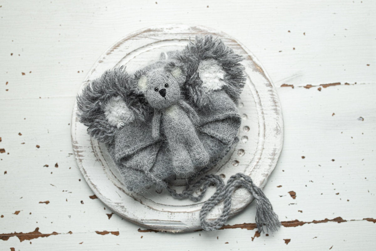 Knitted Koala Romper bonnet and toy,Newborn Photography Prop Set,Newborn photography outfit,Newborn photoshoot outfit,Newborn Koala Outfit