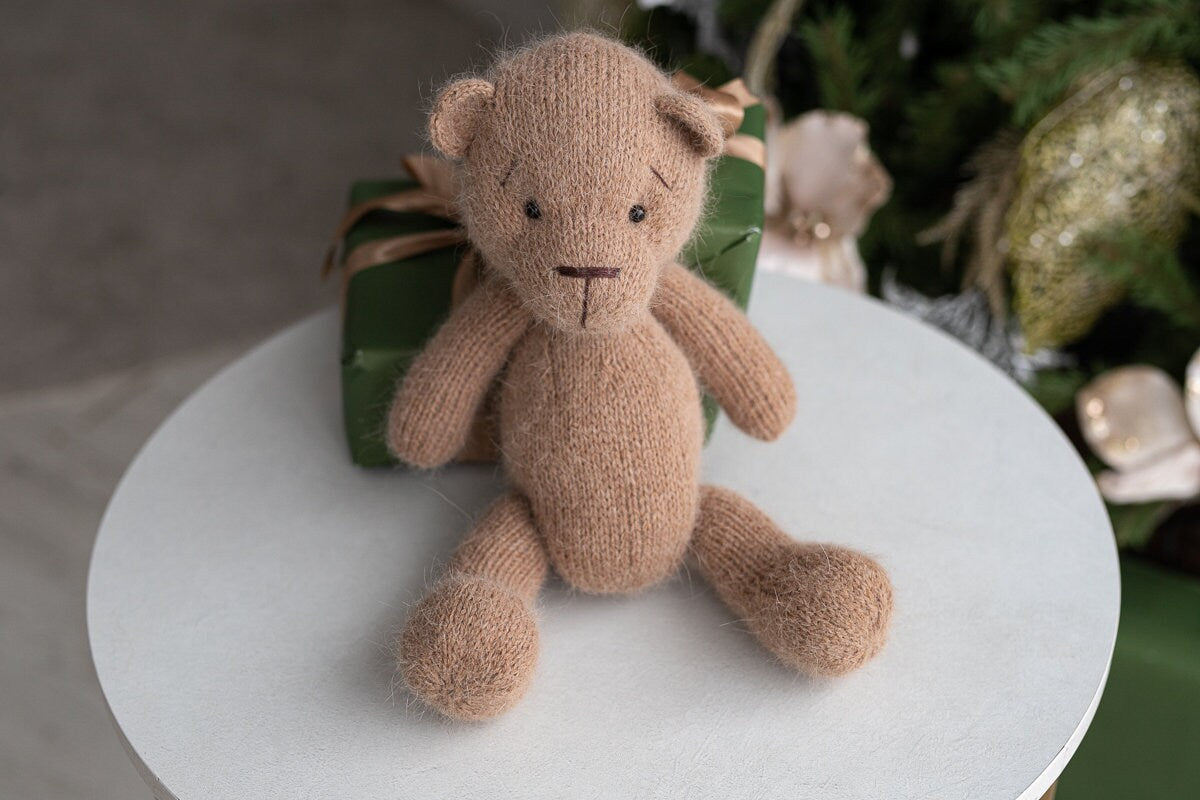 Newborn Knit Teddy Bear Outfit with Toy,Big Knitted Teddy Bear Toys, Newborn Teddy Bear Outfit, Newborn Photo Props,Baby Bear Crochet Toy
