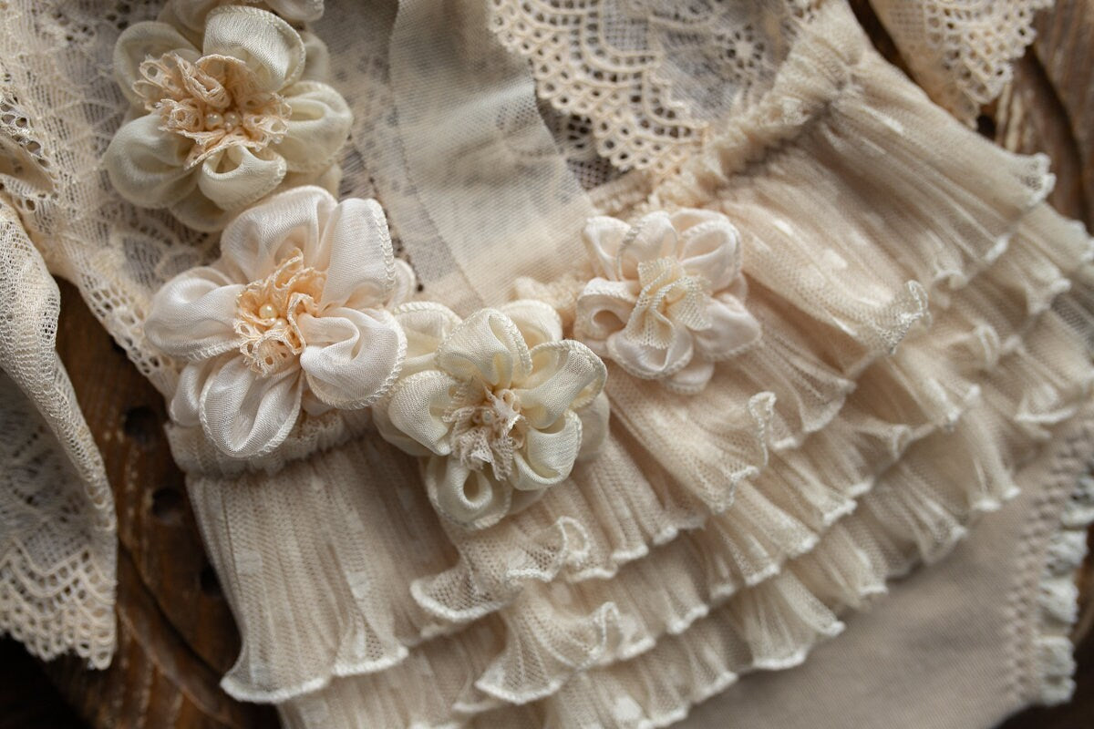 Newborn girl romper with elegant lace trim & headband,Newborn Romper,Newborn photography prop,Newborn photo outfit girl,Pregnancy gift