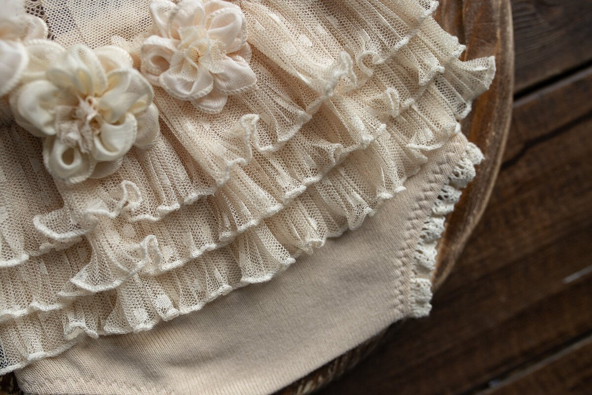 Newborn girl romper with elegant lace trim & headband,Newborn Romper,Newborn photography prop,Newborn photo outfit girl,Pregnancy gift