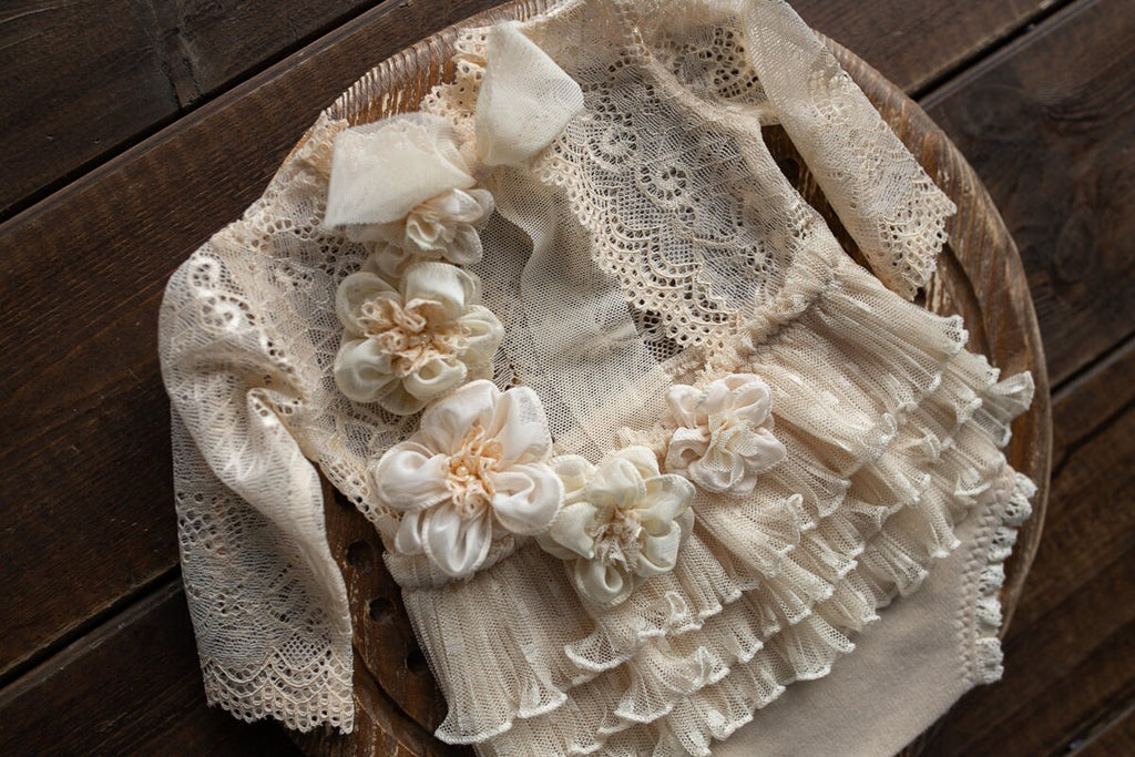 Newborn girl romper with elegant lace trim & headband,Newborn Romper,Newborn photography prop,Newborn photo outfit girl,Pregnancy gift