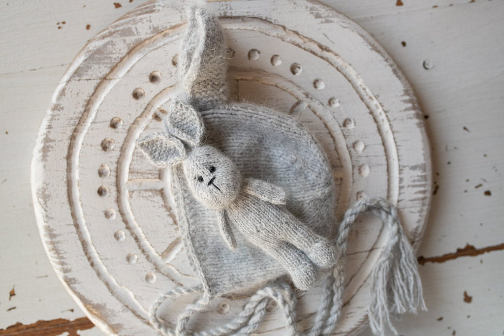 Newborn Knitted Bunny Photography Props,Newborn Bunny Hat,Newborn Knit Bunny Toy,Baby Rabbit Knitted Toy,Newborn Photography Prop
