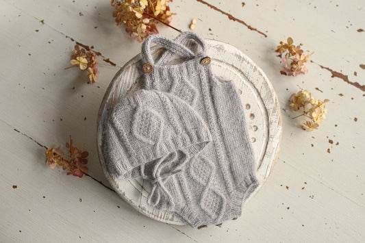 Knitted romper & bonnet,Newborn Photography Prop Set,Newborn photography outfit,Newborn girl photoshoot outfit,Pregnancy gift,Newborn props