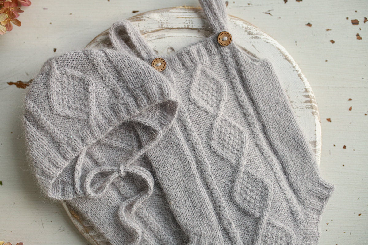 Knitted romper & bonnet,Newborn Photography Prop Set,Newborn photography outfit,Newborn girl photoshoot outfit,Pregnancy gift,Newborn props
