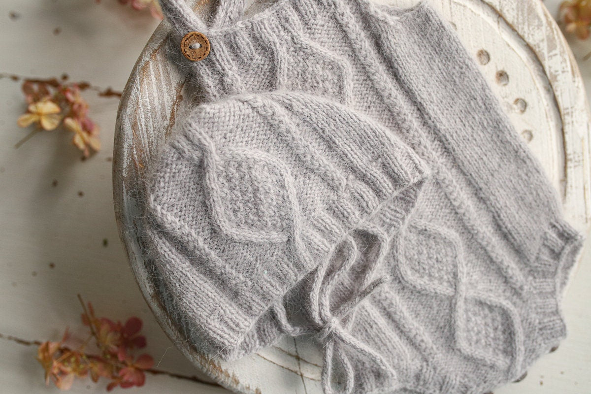 Knitted romper & bonnet,Newborn Photography Prop Set,Newborn photography outfit,Newborn girl photoshoot outfit,Pregnancy gift,Newborn props