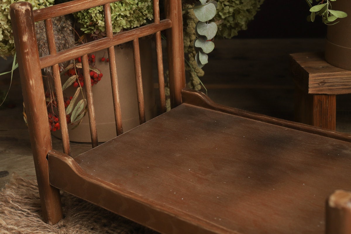 Newborn Wooden Bed,Real Wood Newborn crib Prop,Newborn Photography Props,Newborn Photo Prop,Nursery Decor,Doll Bed,Rustic Wooden Bed