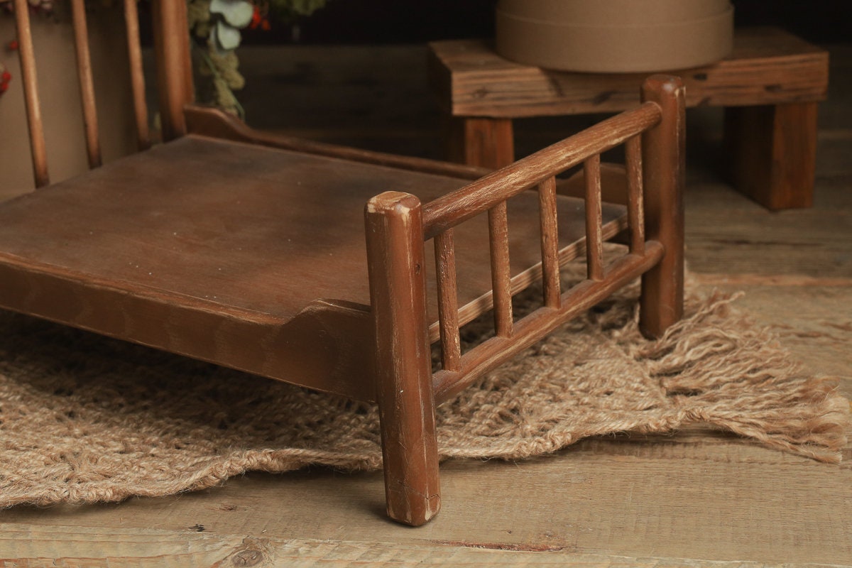 Newborn Wooden Bed,Real Wood Newborn crib Prop,Newborn Photography Props,Newborn Photo Prop,Nursery Decor,Doll Bed,Rustic Wooden Bed